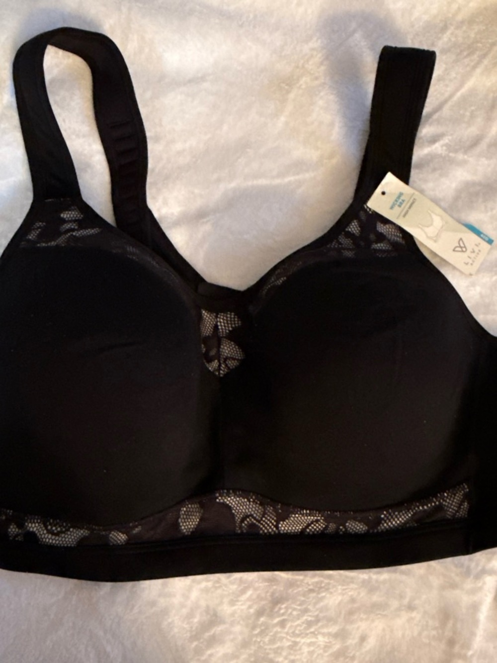 Livi Active Black Lace-Trim Support Bra